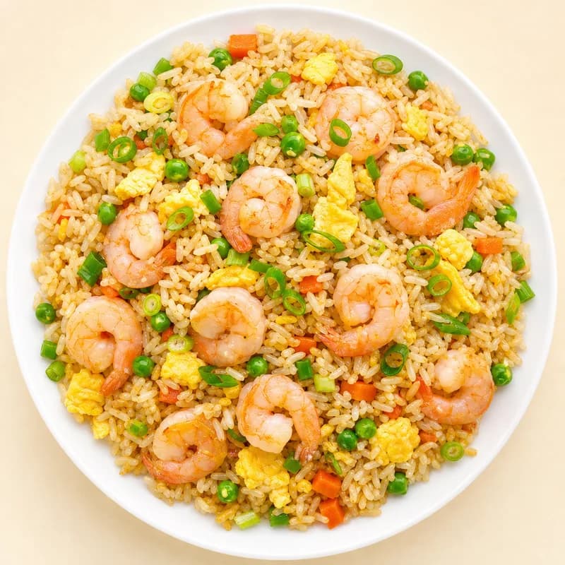 Shrimp fried rice with egg and vegetables